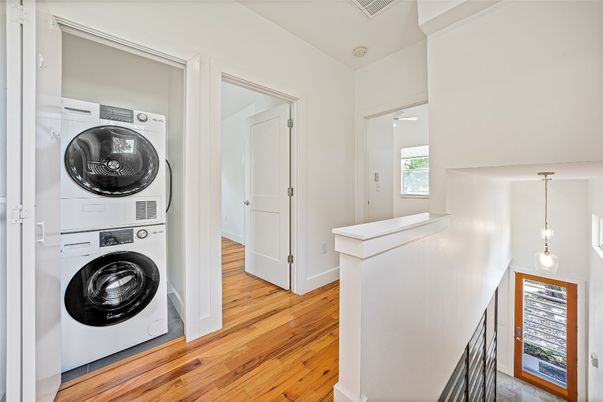 Interior, Pendant Lights, Utility Closets, Washer, Wood Texture Flooring