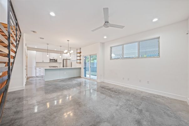 Empty room, Interior, Kitchen, Pendant Lights, Recessed Lighting