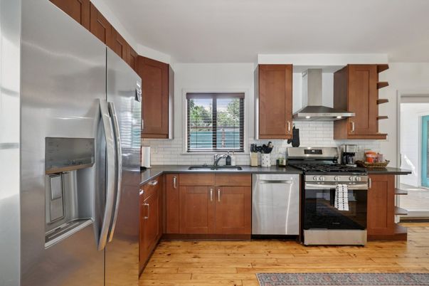 Interior, Kitchen, Stainless Steel Appliances, Wood Texture Flooring