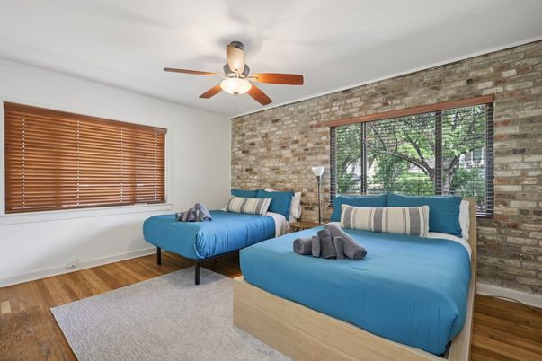 Bedroom, Interior, Stone Walls, Wood Texture Flooring