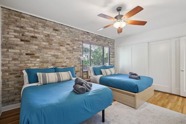 Bedroom, Interior, Stone Walls, Wood Texture Flooring