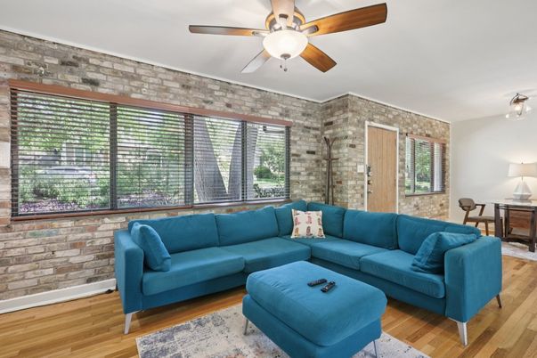 Interior, Living room, Stone Walls, Wood Texture Flooring