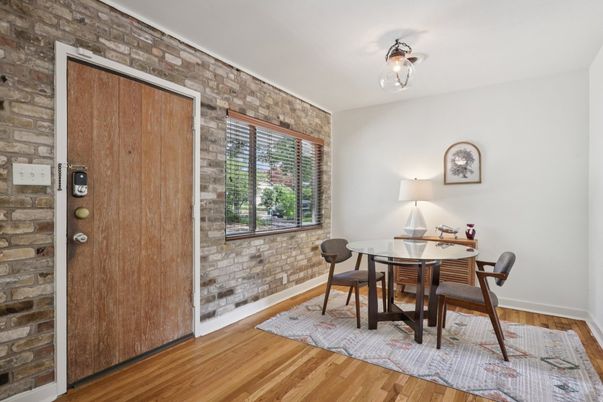 Dining room, Interior, Stone Walls, Wood Texture Flooring