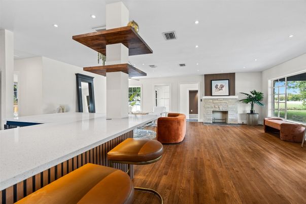 Fireplace, Interior, Recessed Lighting, Wood Texture Flooring