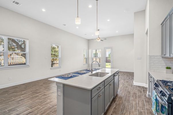 Interior, Kitchen, Pendant Lights, Recessed Lighting, Wood Texture Flooring