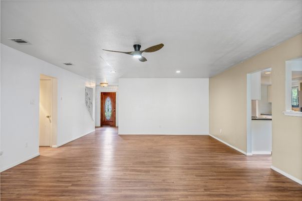 Empty room, Interior, Recessed Lighting, Wood Texture Flooring