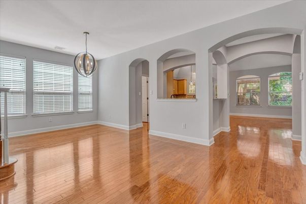 Empty room, Interior, Pendant Lights, Wood Texture Flooring