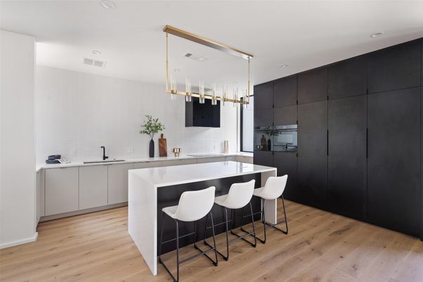 Interior, Kitchen, Pendant Lights, Recessed Lighting, Wood Texture Flooring