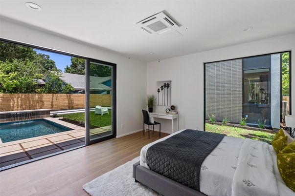Bedroom, Home Office, Interior, Pool, Recessed Lighting, Wood Texture Flooring