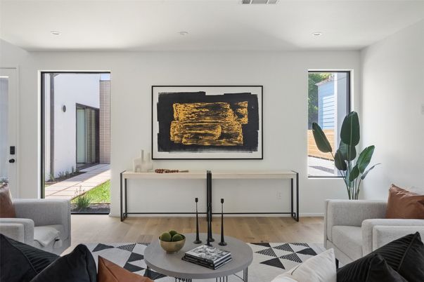 Interior, Living room, Recessed Lighting, Wood Texture Flooring