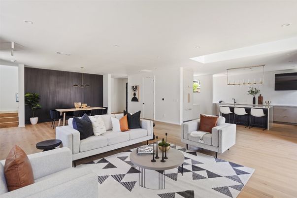 Dining room, Interior, Kitchen, Living room, Pendant Lights, Recessed Lighting, Wood Texture Flooring