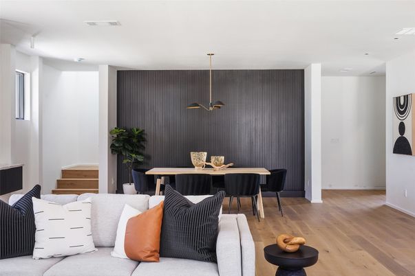 Dining room, Interior, Recessed Lighting, Wood Texture Flooring