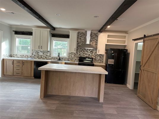 Interior, Kitchen, Recessed Lighting, Wood Texture Flooring
