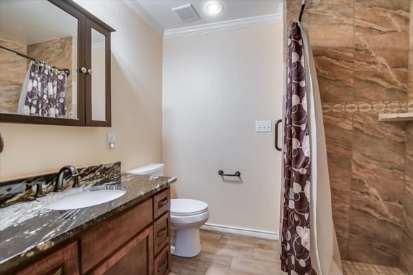 Bathroom, Interior, Recessed Lighting, Wood Texture Flooring