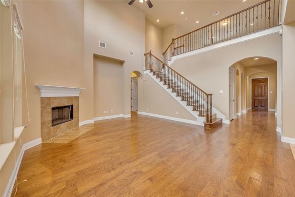 Fireplace, Interior, Recessed Lighting, Wood Texture Flooring