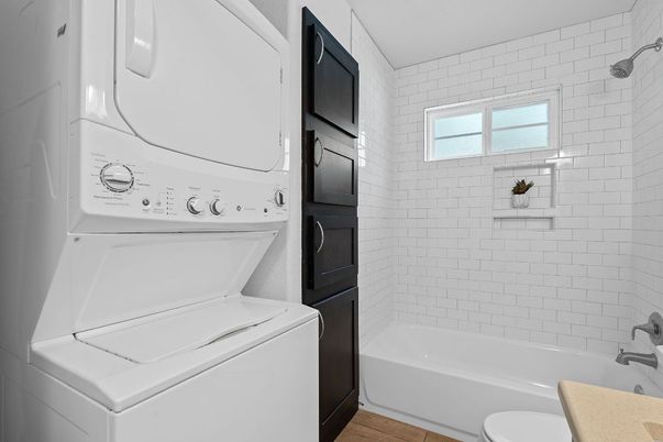 Bathroom, Interior, Utility Closets, Washer, Wood Texture Flooring