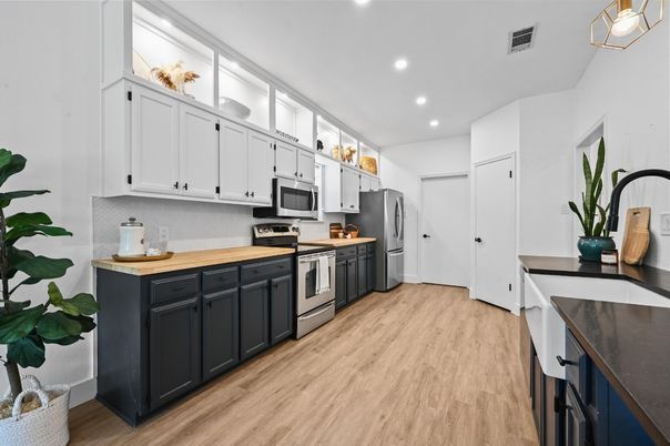 Interior, Kitchen, Recessed Lighting, Wood Texture Flooring