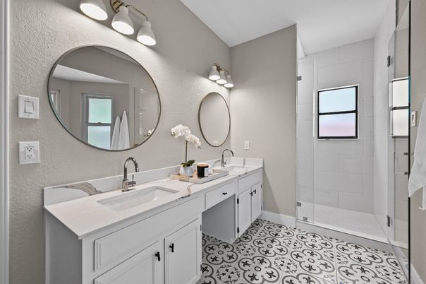 Bathroom, Dual Sink Vanities, Glass Shower, Interior