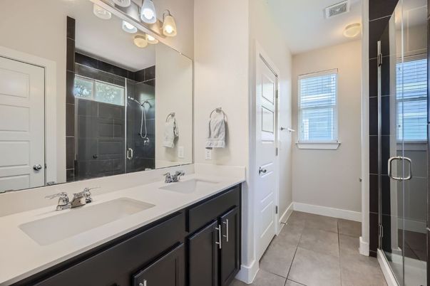 Bathroom, Dual Sink Vanities, Glass Shower, Interior