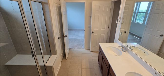Bathroom, Dual Sink Vanities, Glass Shower, Interior