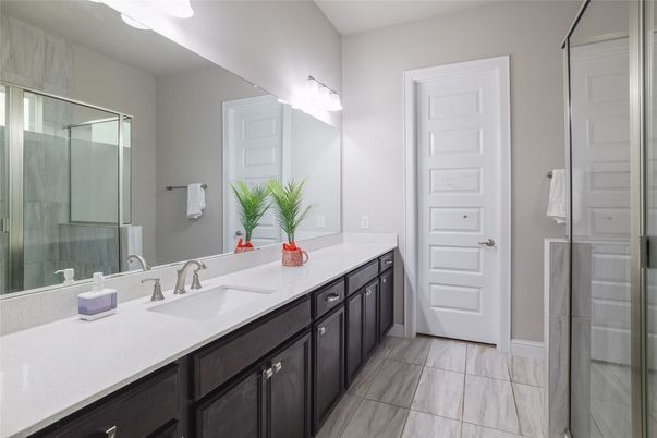 Bathroom, Dual Sink Vanities, Glass Shower, Interior