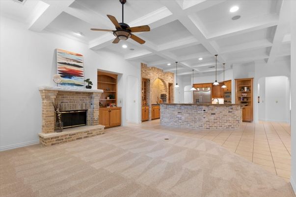 Fireplace, Interior, Kitchen, Pendant Lights, Recessed Lighting