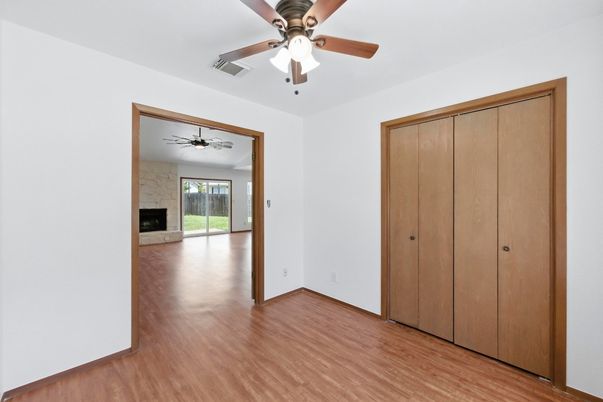 Empty room, Fireplace, Interior, Stone Walls, Wood Texture Flooring