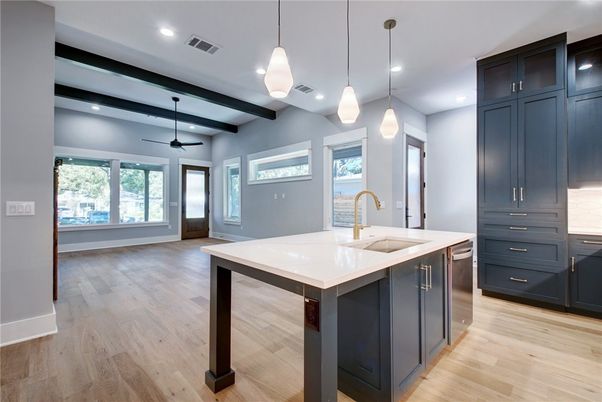 Interior, Kitchen, Pendant Lights, Recessed Lighting, Wood Texture Flooring