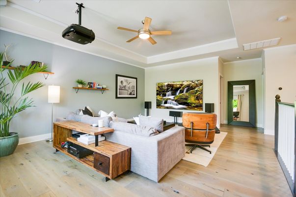 Interior, Living room, Recessed Lighting, Wood Texture Flooring