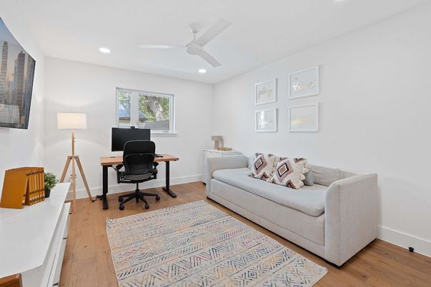 Home Office, Interior, Recessed Lighting, Wood Texture Flooring