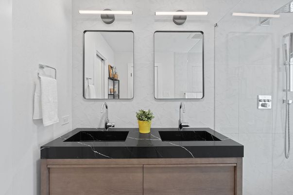 Bathroom, Dual Sink Vanities, Interior, Marble Walls