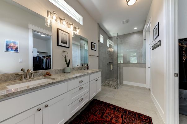 Bathroom, Dual Sink Vanities, Glass Shower, Interior, Recessed Lighting