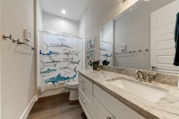 Bathroom, Interior, Recessed Lighting, Wood Texture Flooring