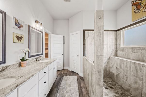Bathroom, Dual Sink Vanities, Interior, Wood Texture Flooring
