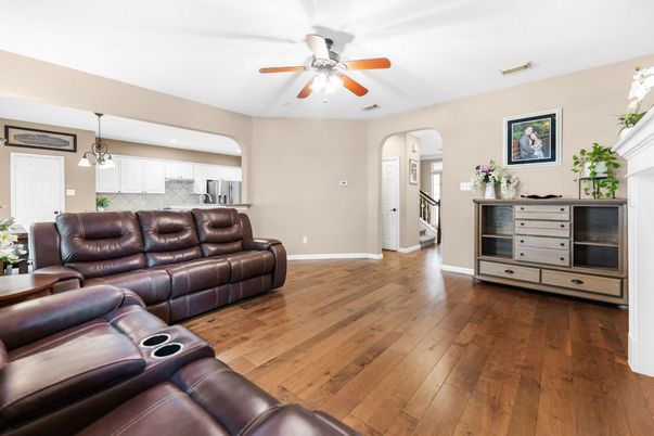 Home Theatre Room, Fireplace, Interior, Living room, Pendant Lights, Wood Texture Flooring