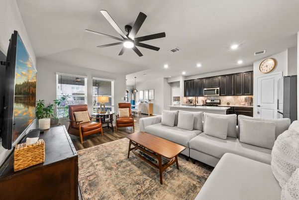 Interior, Kitchen, Living room, Recessed Lighting, Stainless Steel Appliances, Wood Texture Flooring