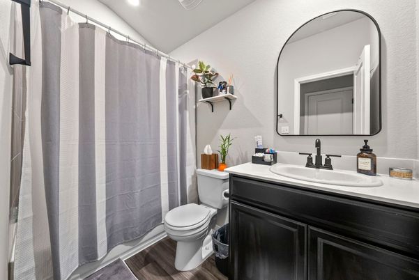 Bathroom, Interior, Recessed Lighting, Wood Texture Flooring