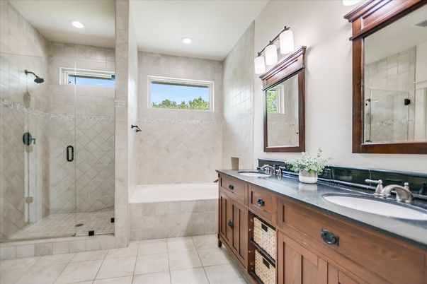 Bathroom, Dual Sink Vanities, Glass Shower, Interior, Recessed Lighting
