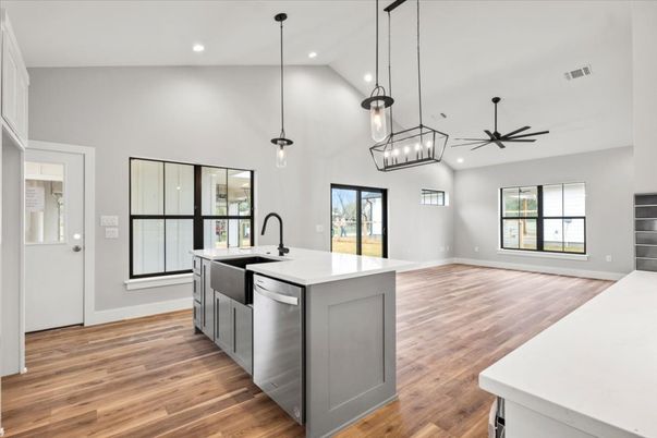 Interior, Kitchen, Pendant Lights, Recessed Lighting, Wood Texture Flooring