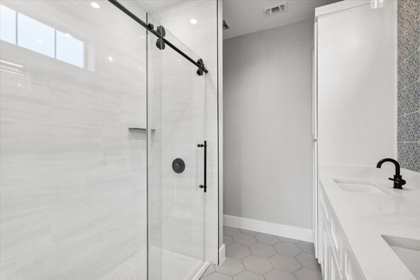 Bathroom, Dual Sink Vanities, Glass Shower, Interior, Recessed Lighting
