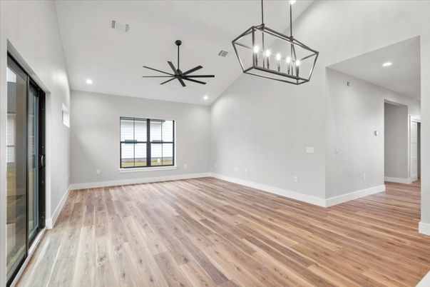Empty room, Interior, Pendant Lights, Recessed Lighting, Wood Texture Flooring