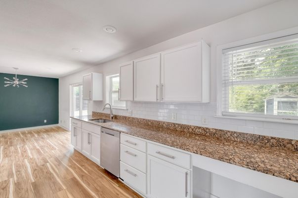 Interior, Kitchen, Recessed Lighting, Wood Texture Flooring