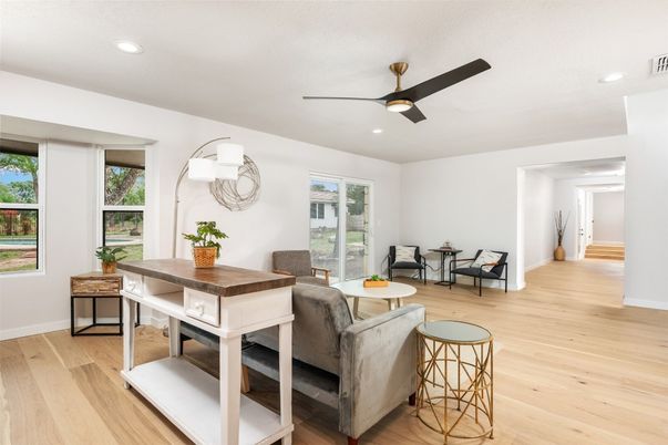 Dining room, Interior, Recessed Lighting, Wood Texture Flooring