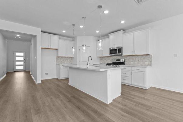 Interior, Kitchen, Pendant Lights, Recessed Lighting, Wood Texture Flooring