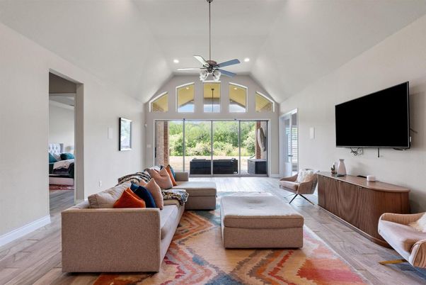 Interior, Living room, Recessed Lighting, Wood Texture Flooring