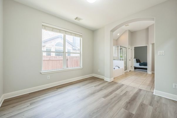 Bathroom, Empty room, Interior, Recessed Lighting, Wood Texture Flooring