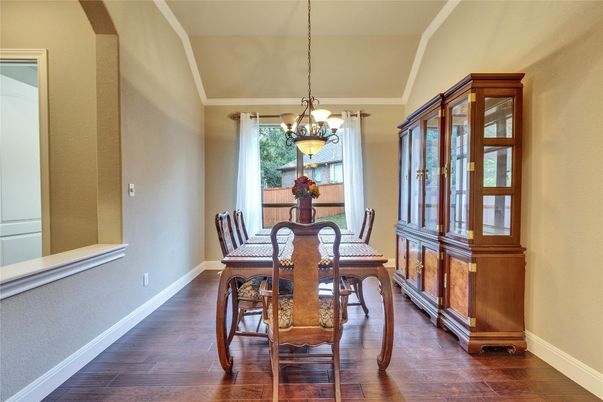 Chandelier, Dining room, Interior, Pendant Lights, Wood Texture Flooring
