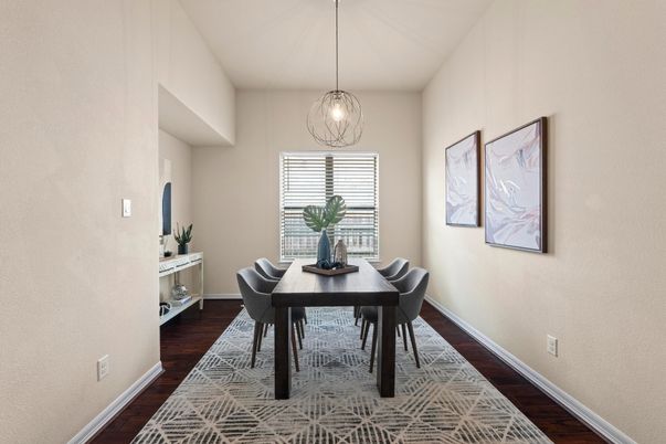 Dining room, Interior, Pendant Lights, Wood Texture Flooring