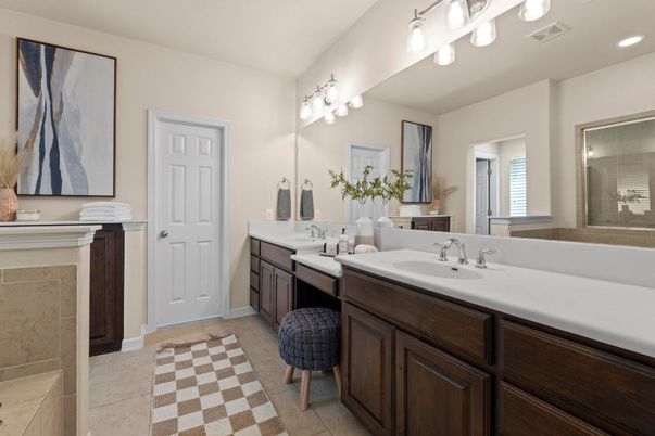 Bathroom, Dual Sink Vanities, Glass Shower, Interior, Recessed Lighting