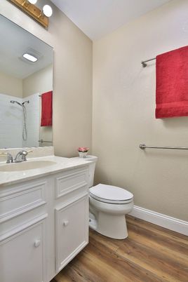 Bathroom, Interior, Recessed Lighting, Wood Texture Flooring